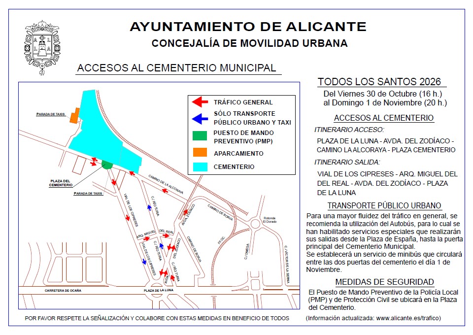 Alicante activa un dispositivo especial de seguridad y transporte para Todos los Santos