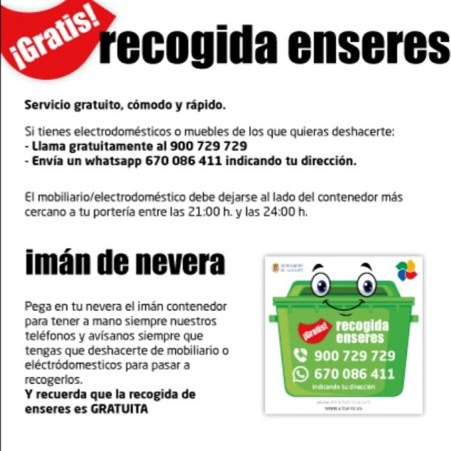 El Ayuntamiento reactiva la recogida de previa petición por WhatsApp: 670.086.411 | Ayuntamiento de Alicante