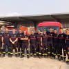 Grupo de Bomberos que marcha a los incendios de León.