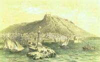 Grabado puerto de Alicante siglo XIX.