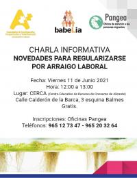 Cartel charla informativa novedades para regularizarse por arraigo laboral