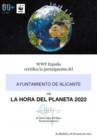 Certificado por la participación de Alicante en la Hora del Planeta 