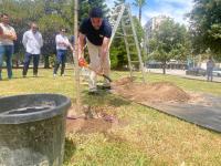 El alcalde plantando un árbol en el Pau5 dentro de la campaña ‘Un árbol por Europa’