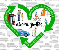 Cartel campaña "Ahora Juntos", bicicletas, patinetes eléctricos, peatones, coches