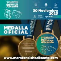 Imagen de las medallas de la I Maratón Internacional Elche-Alicante que incorporan las siluetas de la Dama y la Cara del Moro