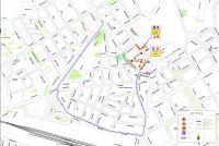 Imagen del plano del corte de calles para realizar las obras renovación integral por estado de conservación de la red de alcantarillado por parte...