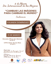 Cartel de conferencia con foto de la ponente