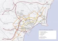 Imagen del plano con el desarrollo de una amplia red de aparcamientos disuasorios distribuidos por los principales accesos a la ciudad