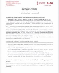 Comunicado del Centro de Coordinación de Emergencias