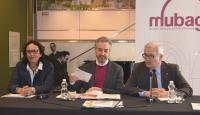 Rueda de prensa, con Gloria Vara, J. L. Pérez Pont y C. A. Asencio, en el MUBAG