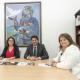 Luis Barcala, Mónica Oltra y Julia Llopis, en el transcurso de la reunión