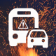Imagen de autobús y coche sobre fondo de fuego