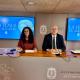 Imagen de los portavoces en la rueda de prensa, Cristina Cutanda y Manuel Villar, en la Junta de Gobierno